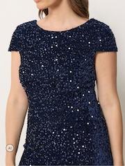 M&Co Blue Sequin Velvet Shift Dress - Image 4 of 6