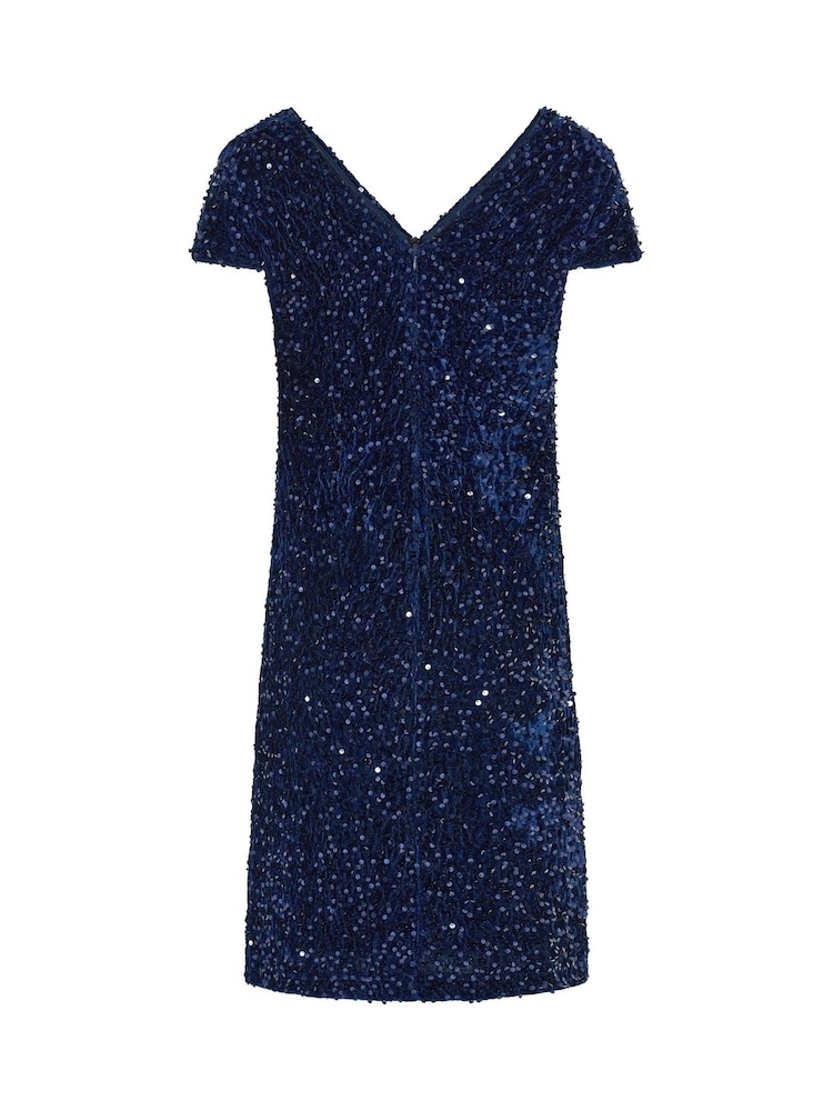 M&Co Blue Sequin Velvet Shift Dress - Image 6 of 6 M&Co Blue Sequin Velvet Shift Dress - Image 6 of 6