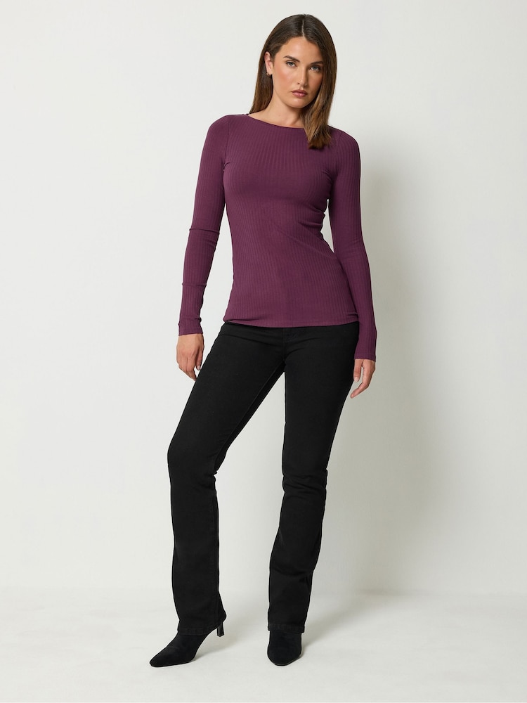 Long Tall Sally Purple Ribbed Boat Neck Top - Image 2 of 6 Long Tall Sally Purple Ribbed Boat Neck Top - Image 2 of 6