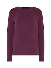 Long Tall Sally Purple Ribbed Boat Neck Top - Image 5 of 6