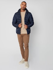 Threadbare Blue Matte Finish Padded Hooded Jacket - Image 3 of 5