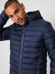 Threadbare Blue Matte Finish Padded Hooded Jacket - Image 5 of 5