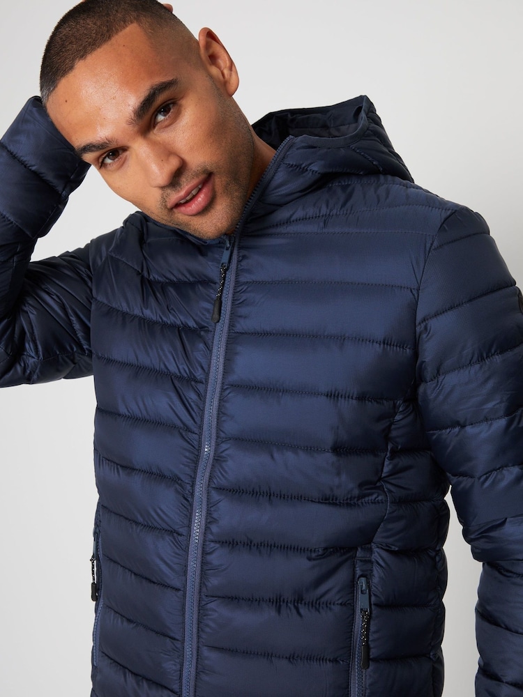 Threadbare Blue Matte Finish Padded Hooded Jacket - Image 5 of 5 Threadbare Blue Matte Finish Padded Hooded Jacket - Image 5 of 5