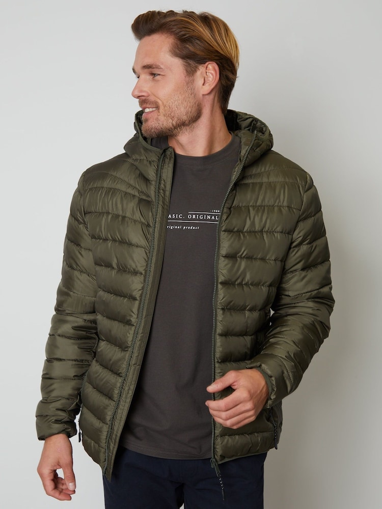 Vert - Threadbare Veste matelassée à capuche au fini mat - Image 1 de 4