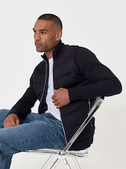 Threadbare Blue Quilted Zip Up Knitted Jacket - Image 1 of 4