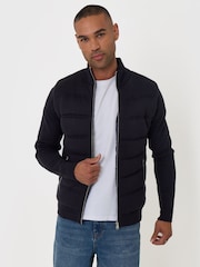 Threadbare Blue Quilted Zip Up Knitted Jacket - Image 2 of 4