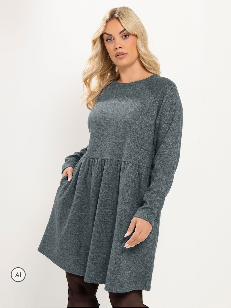 Yours Curve Grey Gathered Dress - Image 1 of 6