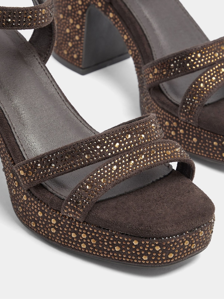 Қоңыр - Yours Curve Diamante Heel Sandals - 5суретінің 5 суреті