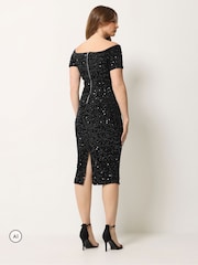 M&Co Black Sequin Velvet Notch Neck Shift Dress - Image 3 of 6