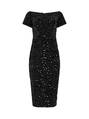 M&Co Black Sequin Velvet Notch Neck Shift Dress - Image 5 of 6