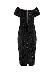 M&Co Black Sequin Velvet Notch Neck Shift Dress - Image 6 of 6