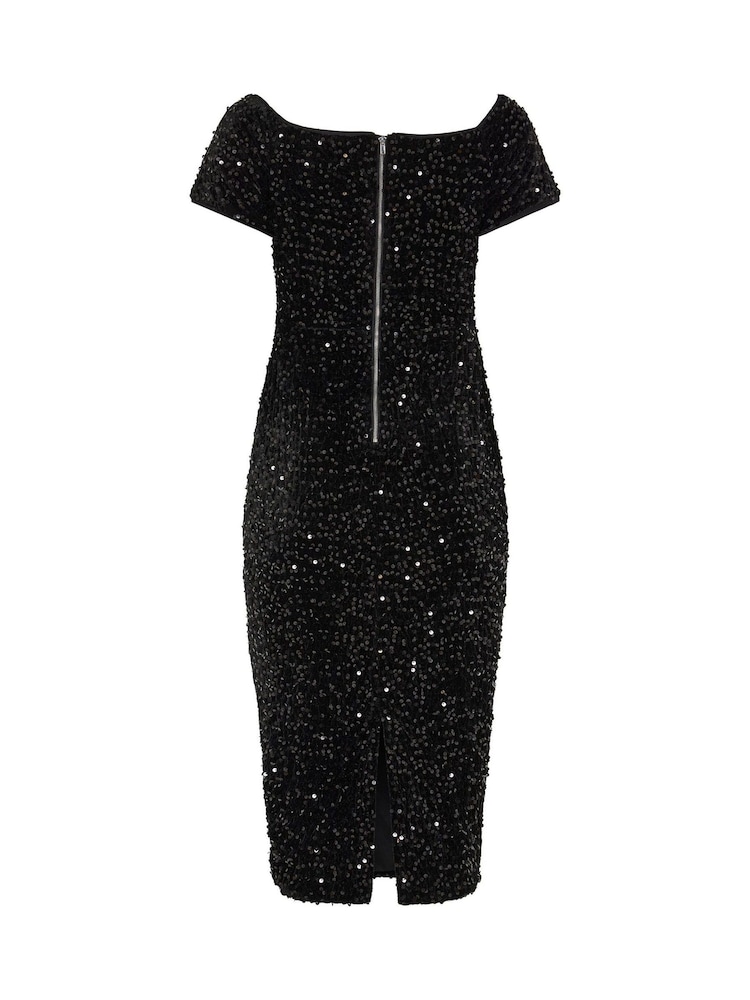M&Co Black Sequin Velvet Notch Neck Shift Dress - Image 6 of 6 M&Co Black Sequin Velvet Notch Neck Shift Dress - Image 6 of 6