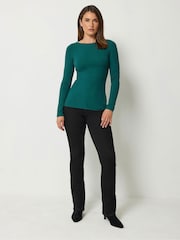 Long Tall Sally Green Ribbed Boat Neck Top - Image 2 of 6