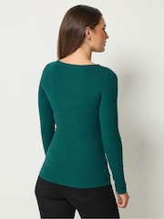 Long Tall Sally Green Ribbed Boat Neck Top - Image 3 of 6