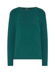 Long Tall Sally Green Ribbed Boat Neck Top - Image 5 of 6