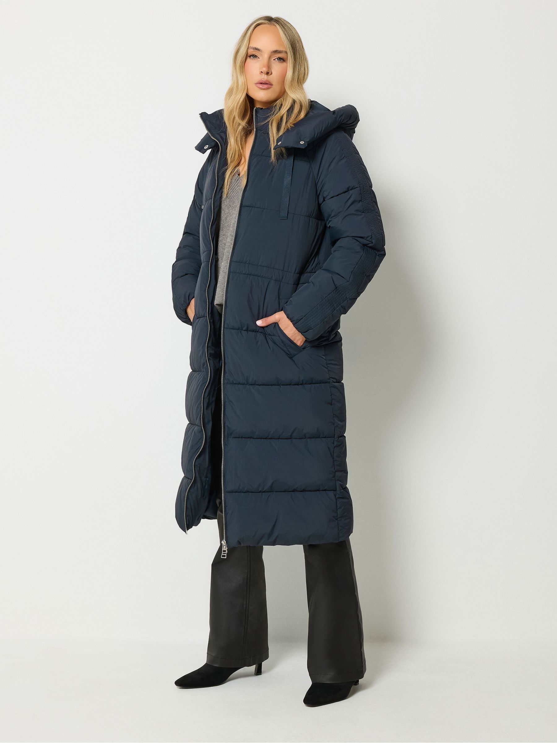 Long Tall Sally Women's Blue Lts Padded Hooded Midi Coat - Image 3