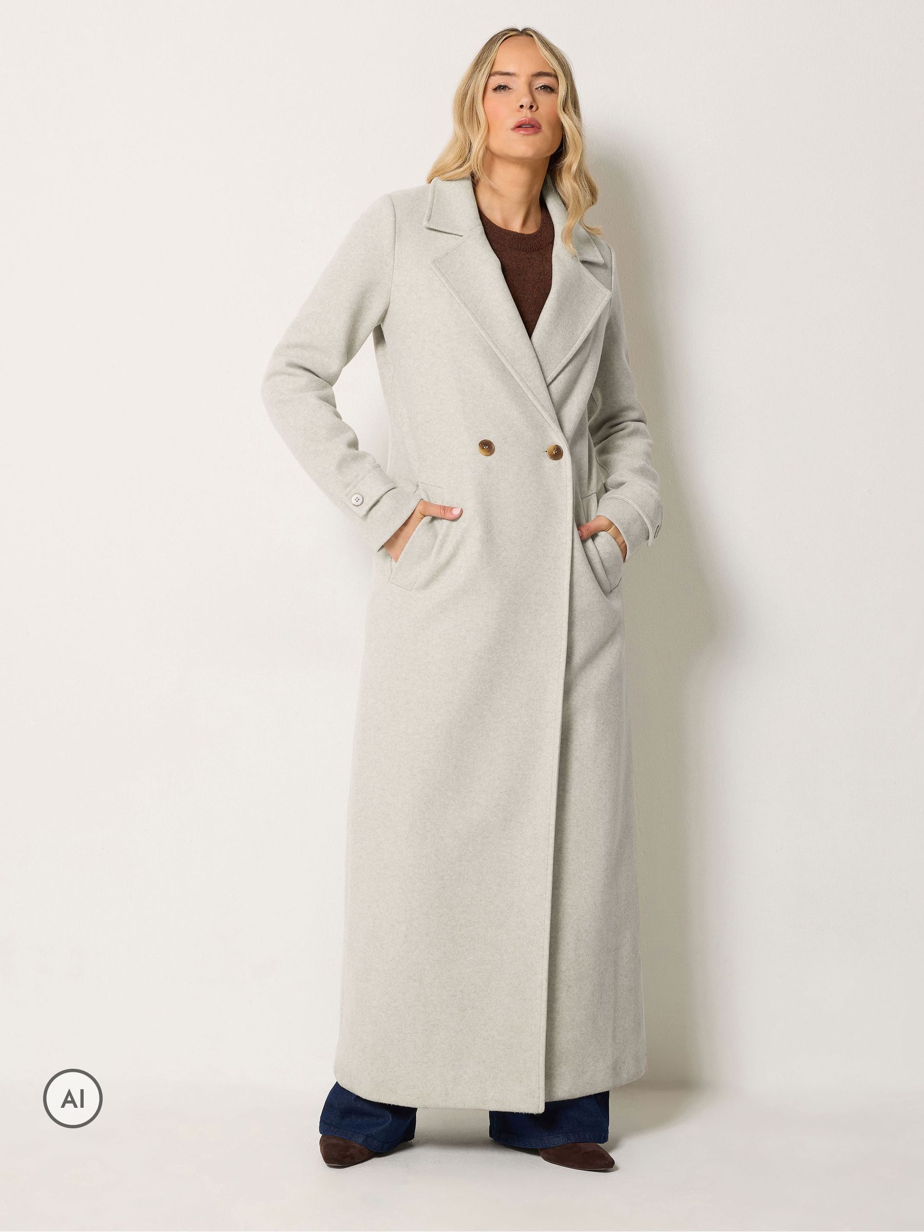Long Tall Sally Women's Grey Button Maxi Coat - Image 1
