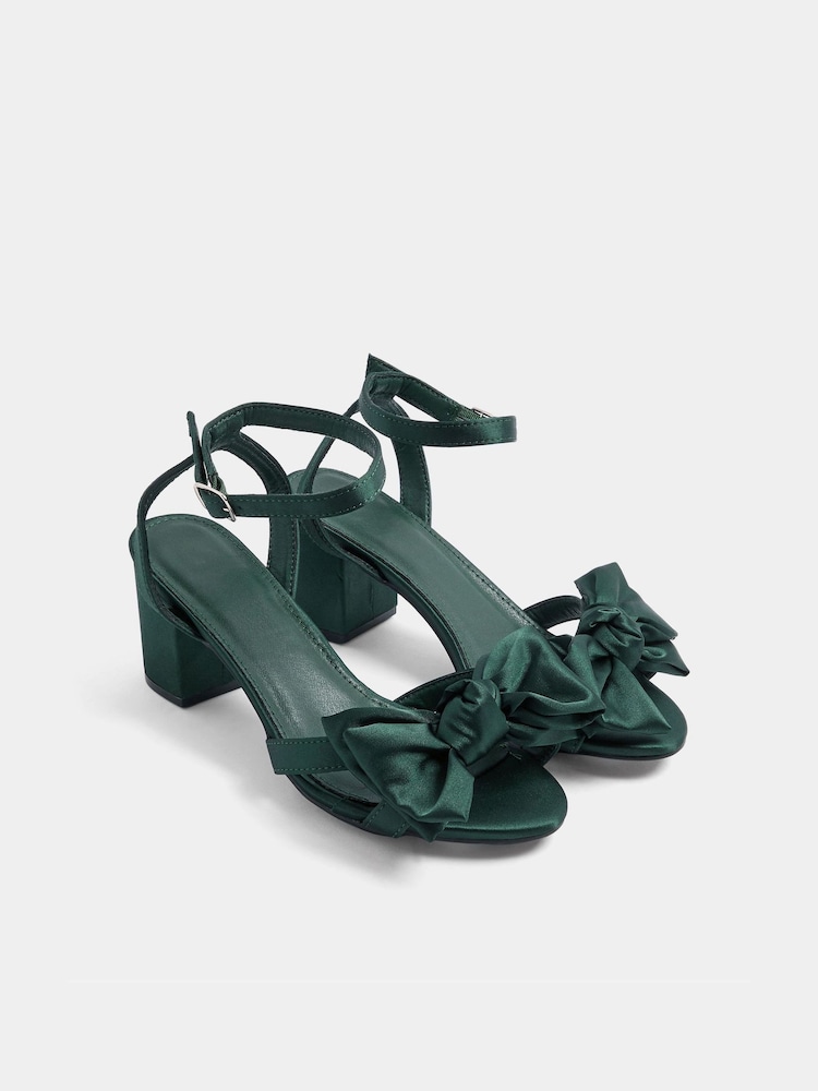 Yours Curve Green Bow Block Heel Sandals In Extra Wide EEE Fit - Image 2 of 5