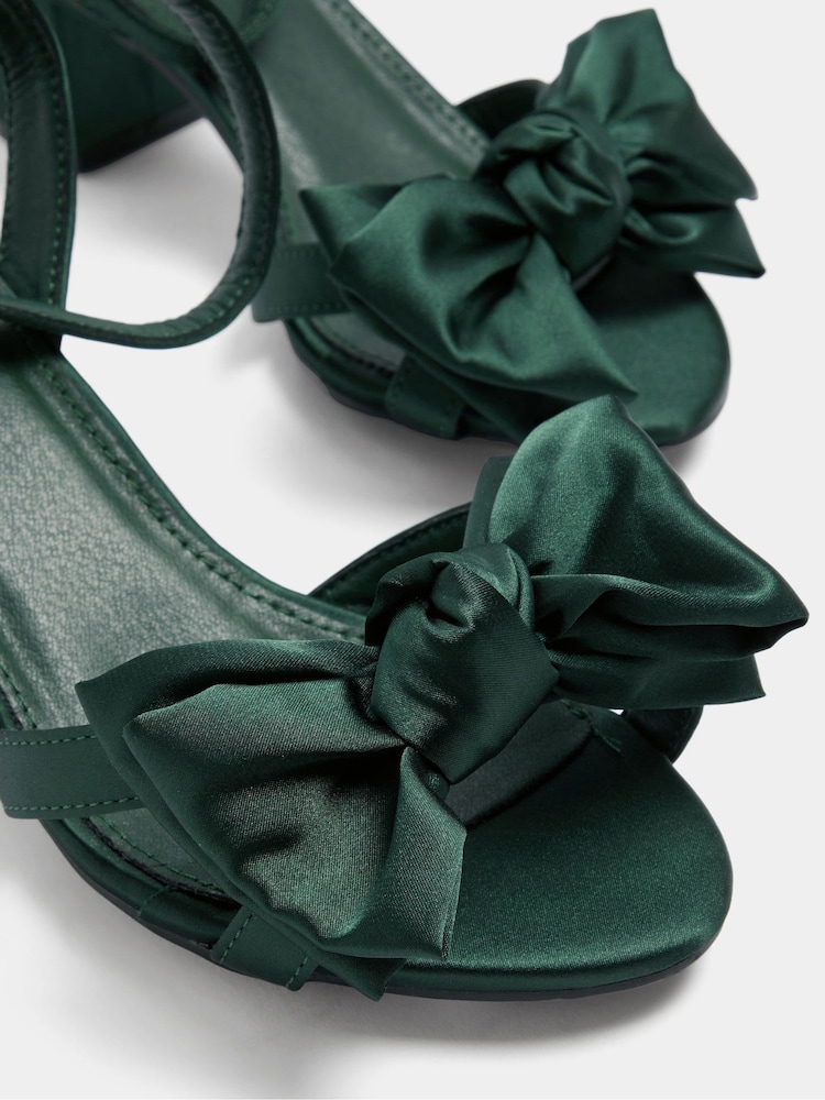 Yours Curve Green Bow Block Heel Sandals In Extra Wide EEE Fit - Image 5 of 5