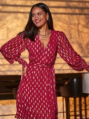 Sosandar Pink Metallic Spot Print Belted Wrap Dress - Image 1 of 4