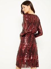 Sosandar Red Scattered Sequin V-Neck Dress - Image 2 of 4