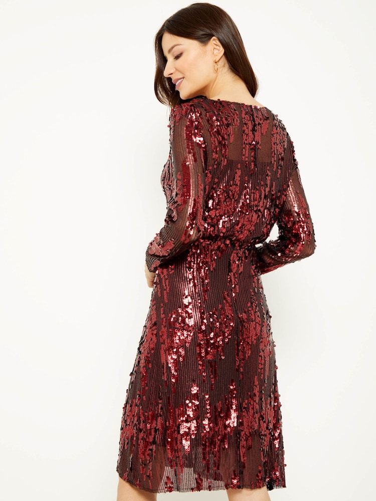 Sosandar Red Scattered Sequin V-Neck Dress - Image 2 of 4