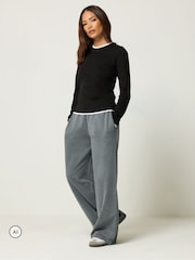 PixieGirl Petite Grey Acid Wash Wide Leg Joggers - Image 1 of 6