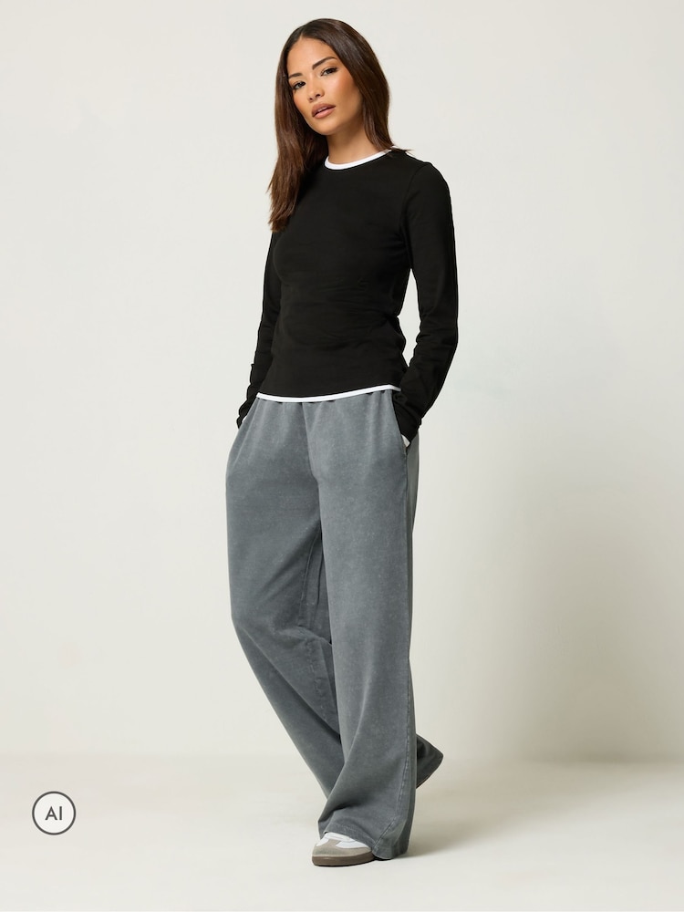 PixieGirl Petite Grey Acid Wash Wide Leg Joggers - Image 1 of 6 PixieGirl Petite Grey Acid Wash Wide Leg Joggers - Image 1 of 6