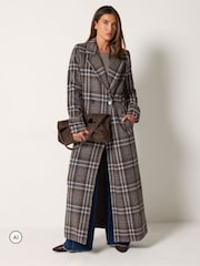 Long Tall Sally Brown Check Print Maxi Coat - Image 2 of 6