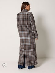 Long Tall Sally Brown Check Print Maxi Coat - Image 3 of 6