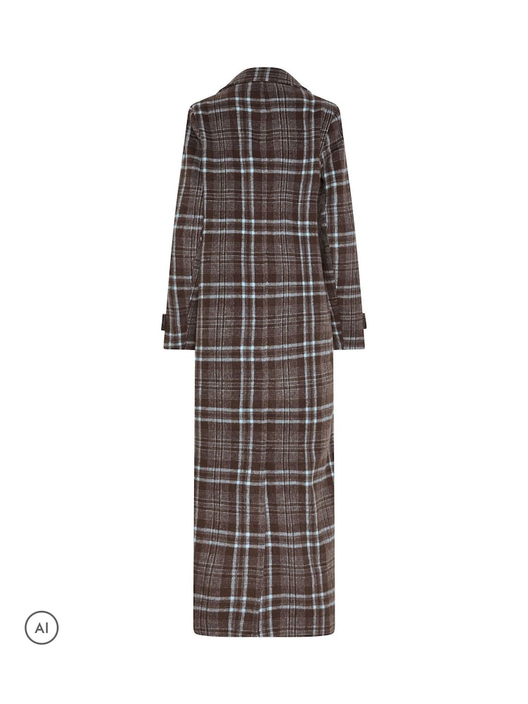 Long Tall Sally Brown Check Print Maxi Coat - Image 6 of 6 Long Tall Sally Brown Check Print Maxi Coat - Image 6 of 6