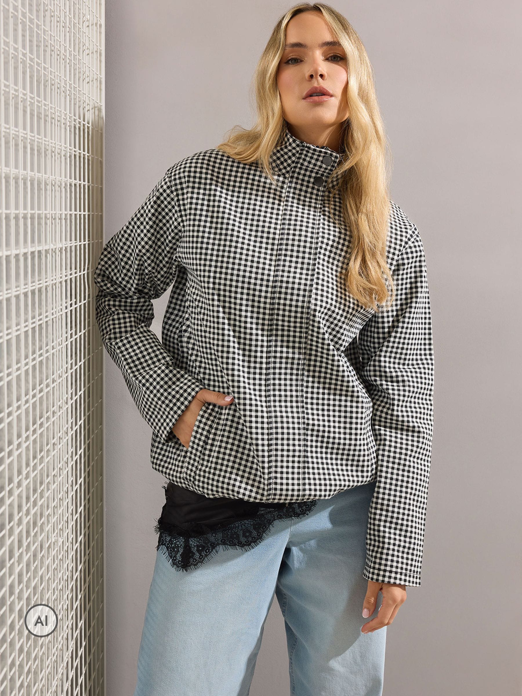 Buy Long Tall Sally Black Gingham Windbreaker Jacket from Next USA
