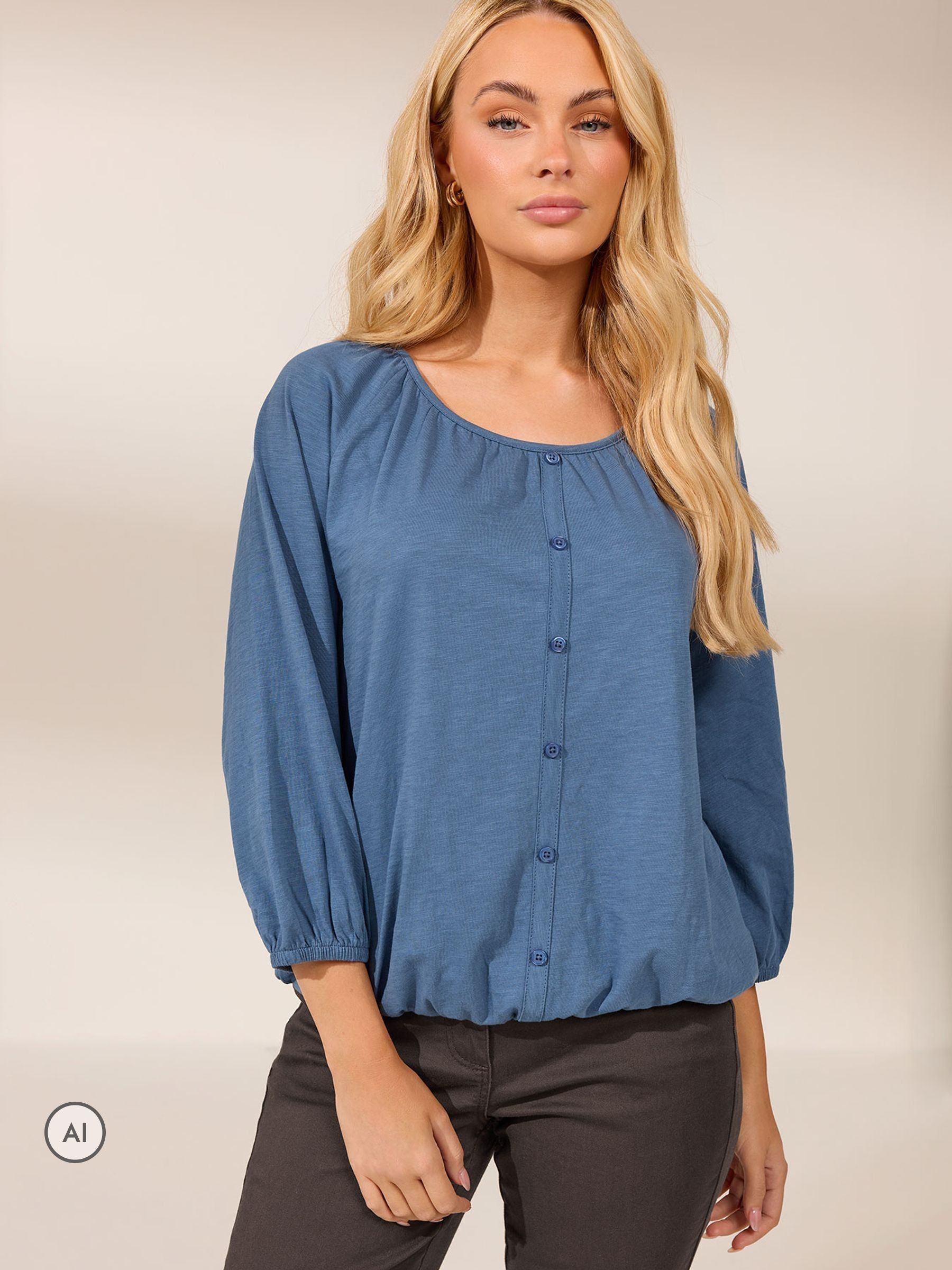 M&Co Women's Mid Blue Button Through Cotton Blouse In Size 20 - Image 3