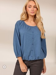 M&Co Blue Button Through Cotton Blouse - Image 1 of 7