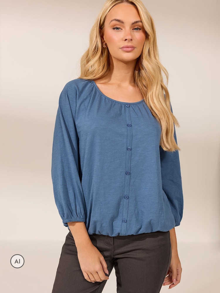 M&Co Blue Button Through Cotton Blouse - Image 1 of 7 M&Co Blue Button Through Cotton Blouse - Image 1 of 7