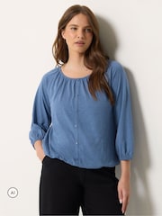 M&Co Blue Button Through Cotton Blouse - Image 2 of 7