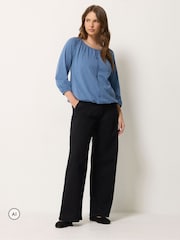 M&Co Blue Button Through Cotton Blouse - Image 3 of 7