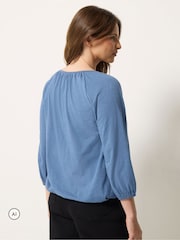 M&Co Blue Button Through Cotton Blouse - Image 4 of 7