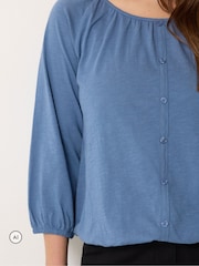 M&Co Blue Button Through Cotton Blouse - Image 5 of 7