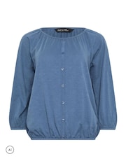 M&Co Blue Button Through Cotton Blouse - Image 6 of 7