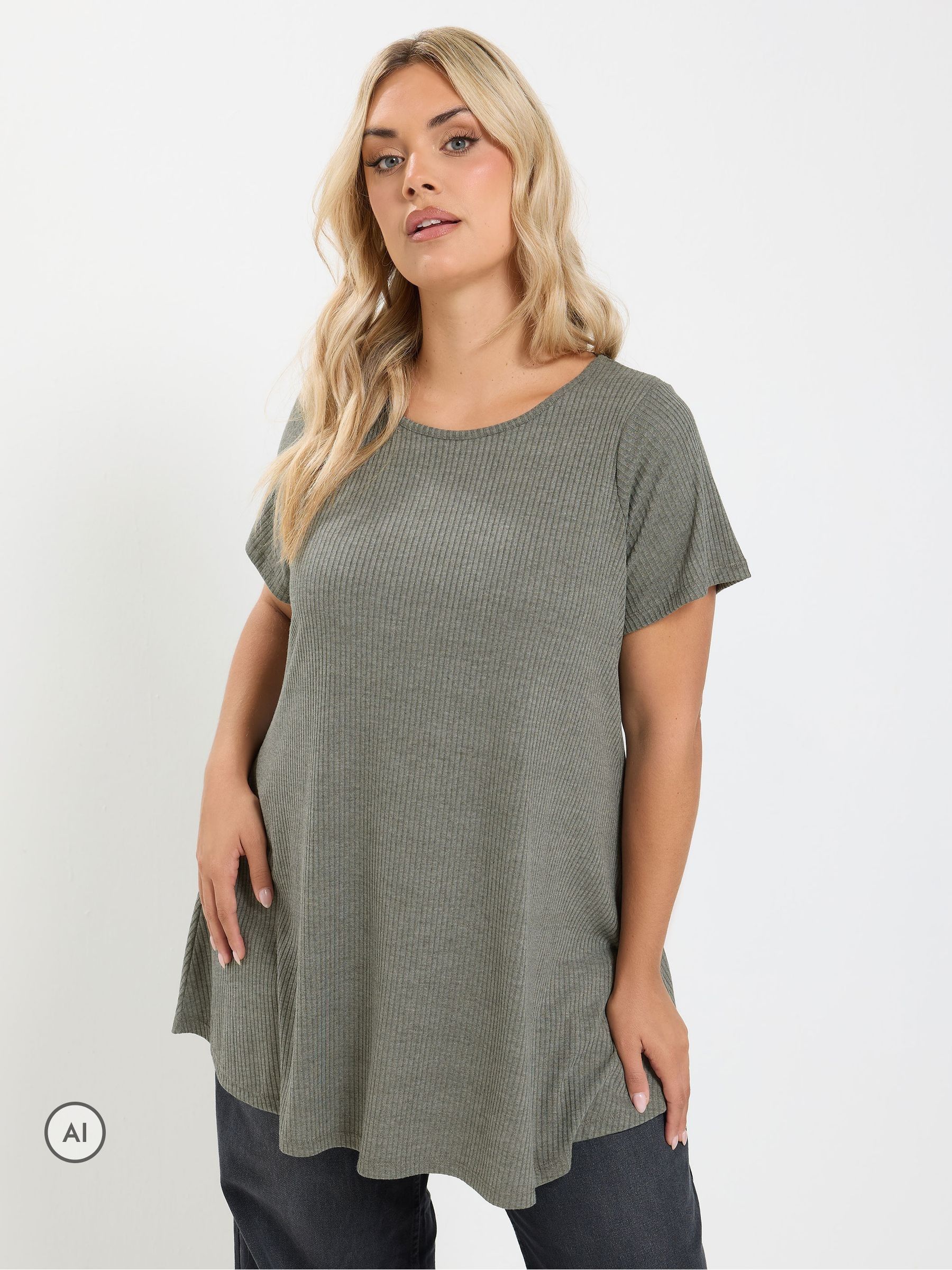 Yours Women's Grey Ribbed Soft Touch T-Shirt In Size 22-24 - Image 2