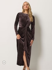 Long Tall Sally Brown Twist Front Velvet Maxi Dress - Image 1 of 6