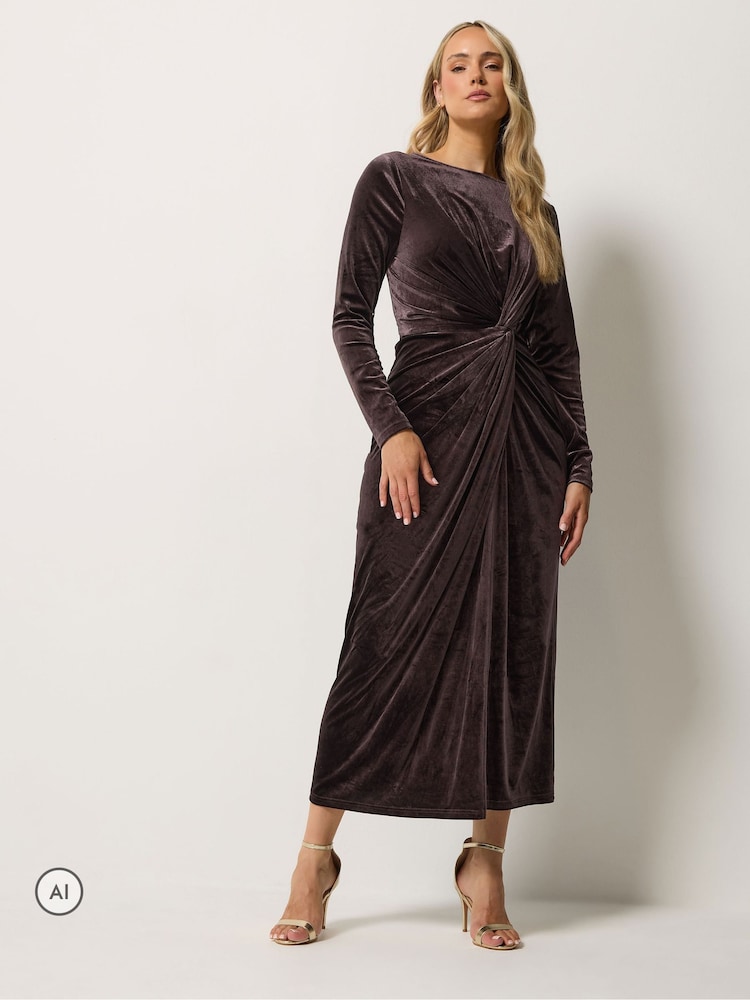 Long Tall Sally Brown Twist Front Velvet Maxi Dress - Image 2 of 6 Long Tall Sally Brown Twist Front Velvet Maxi Dress - Image 2 of 6