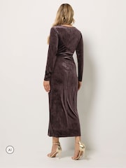 Long Tall Sally Brown Twist Front Velvet Maxi Dress - Image 3 of 6