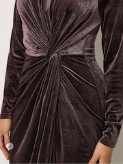Long Tall Sally Brown Twist Front Velvet Maxi Dress - Image 4 of 6