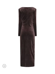 Long Tall Sally Brown Twist Front Velvet Maxi Dress - Image 6 of 6