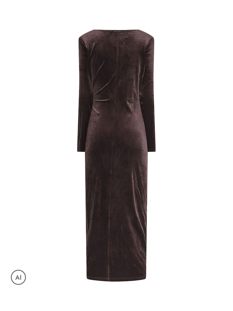 Long Tall Sally Brown Twist Front Velvet Maxi Dress - Image 6 of 6 Long Tall Sally Brown Twist Front Velvet Maxi Dress - Image 6 of 6