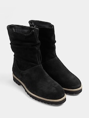 Evans Black Wide Fit Suede Ruched Ankle Boots - Image 2 of 5