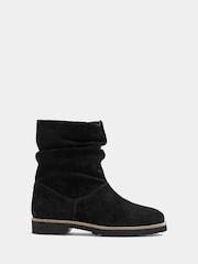 Evans Black Wide Fit Suede Ruched Ankle Boots - Image 3 of 5
