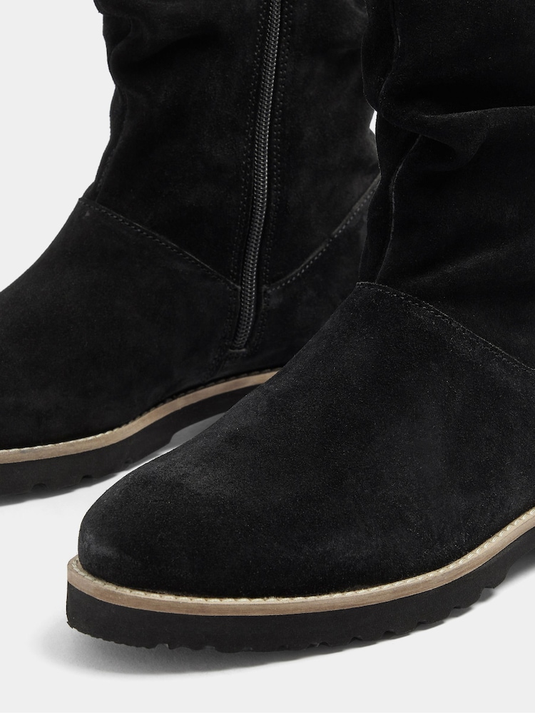 Evans Black Wide Fit Suede Ruched Ankle Boots - Image 5 of 5